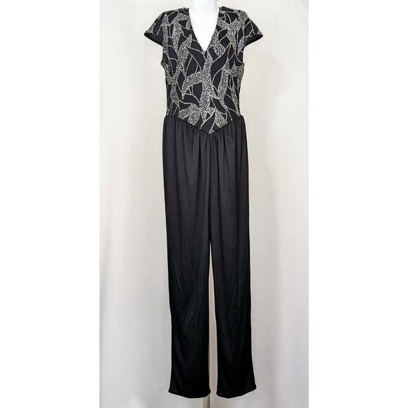 Vintage 70s 80s Jumpsuit Black Silver Embellished Disco Misses Size 11/12 - Picture 1 of 8
